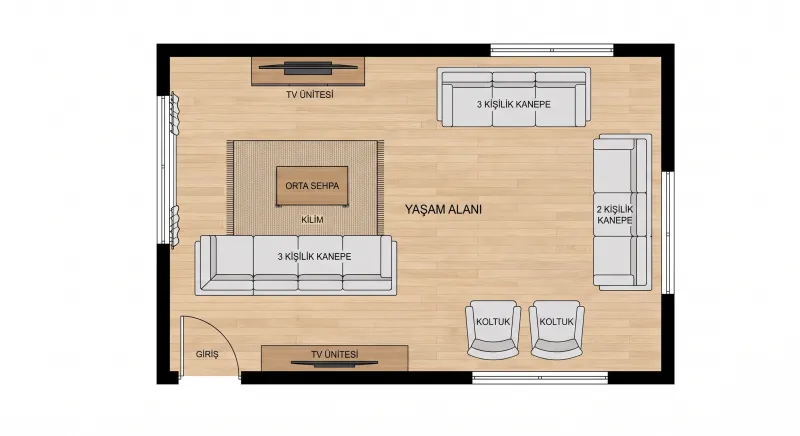 Dikdörtgen Salon Nasıl Yerleştirilir? Koltuk, TV ve Yemek Masası Düzeni
