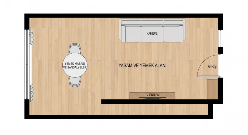 Dikdörtgen Salon Nasıl Yerleştirilir? Koltuk, TV ve Yemek Masası Düzeni